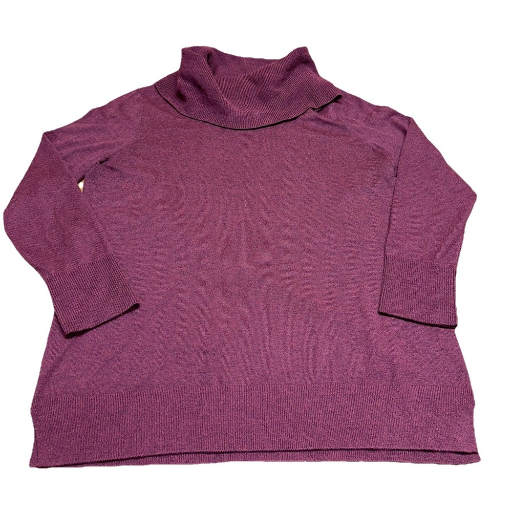 Loft Burgundy Cowl Neck Long Sleeve Ribbed Knit Tunic Sweater Women's XL - Picture 2 of 7